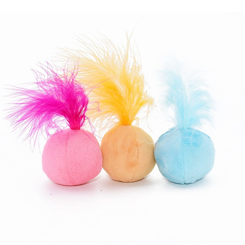 Interactive Voice-Activated Catnip Ball Toy with Feathers