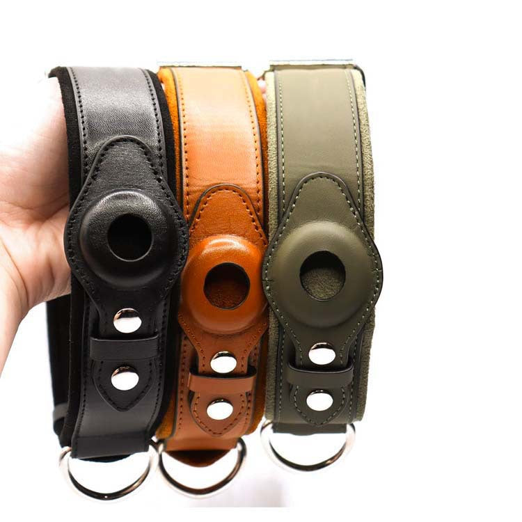 Luxury Leather Anti-Lost Dog Collar - Airtag Compatible & Padded
