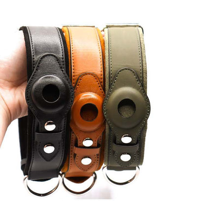Luxury Leather Anti-Lost Dog Collar - Airtag Compatible & Padded