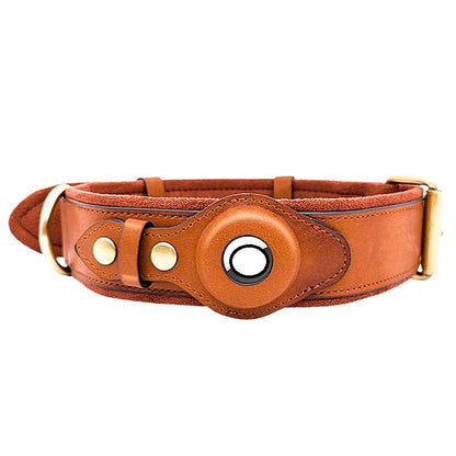 Luxury Leather Anti-Lost Dog Collar - Airtag Compatible & Padded