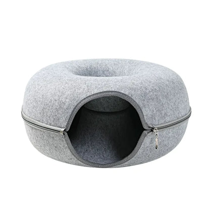 Felt Cat Tunnel & Cave Bed - Scratch-Resistant & Washable Donut Design