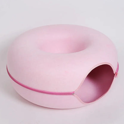 Felt Cat Tunnel & Cave Bed - Scratch-Resistant & Washable Donut Design
