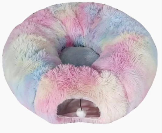 2-in-1 Cat Tunnel Bed: Plush Donut Tunnel & Cozy Sleep Space