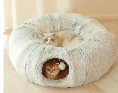 2-in-1 Cat Tunnel Bed: Plush Donut Tunnel & Cozy Sleep Space