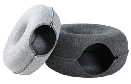 Felt Cat Tunnel & Cave Bed - Scratch-Resistant & Washable Donut Design