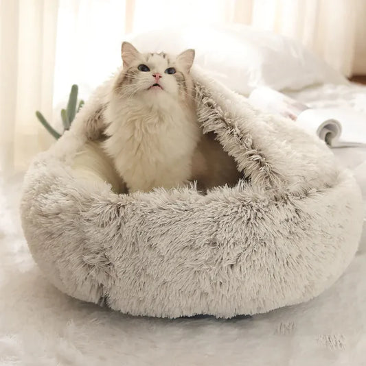 Calming Hooded Pet Cave Bed - Washable Anti-Slip Plush