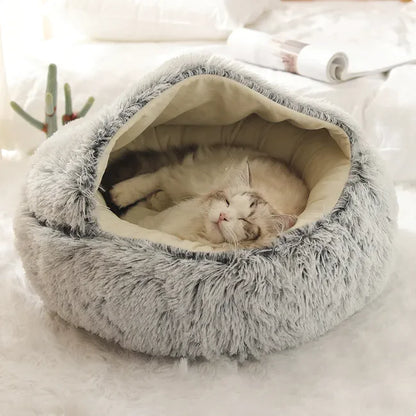 Calming Hooded Pet Cave Bed - Washable Anti-Slip Plush