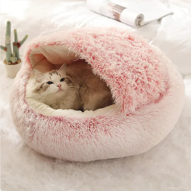 Calming Hooded Pet Cave Bed - Washable Anti-Slip Plush