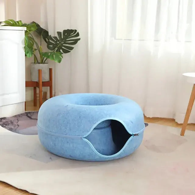 Felt Cat Tunnel & Cave Bed - Scratch-Resistant & Washable Donut Design