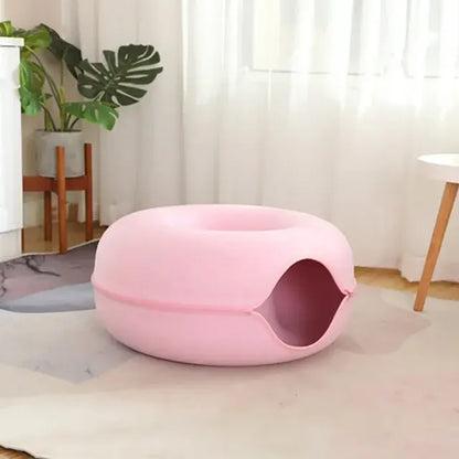 Felt Cat Tunnel & Cave Bed - Scratch-Resistant & Washable Donut Design