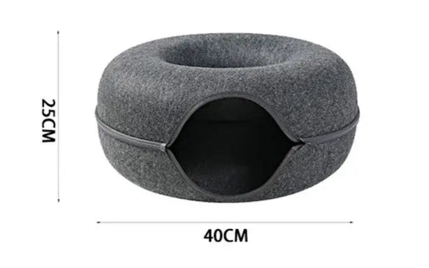 Felt Cat Tunnel & Cave Bed - Scratch-Resistant & Washable Donut Design