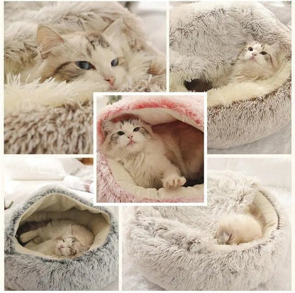 Calming Hooded Pet Cave Bed - Washable Anti-Slip Plush